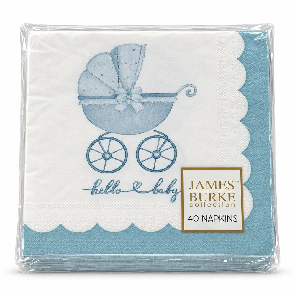 James Burke Collection 40ct Hello Baby Blue Carriage Paper Napkins 110-81